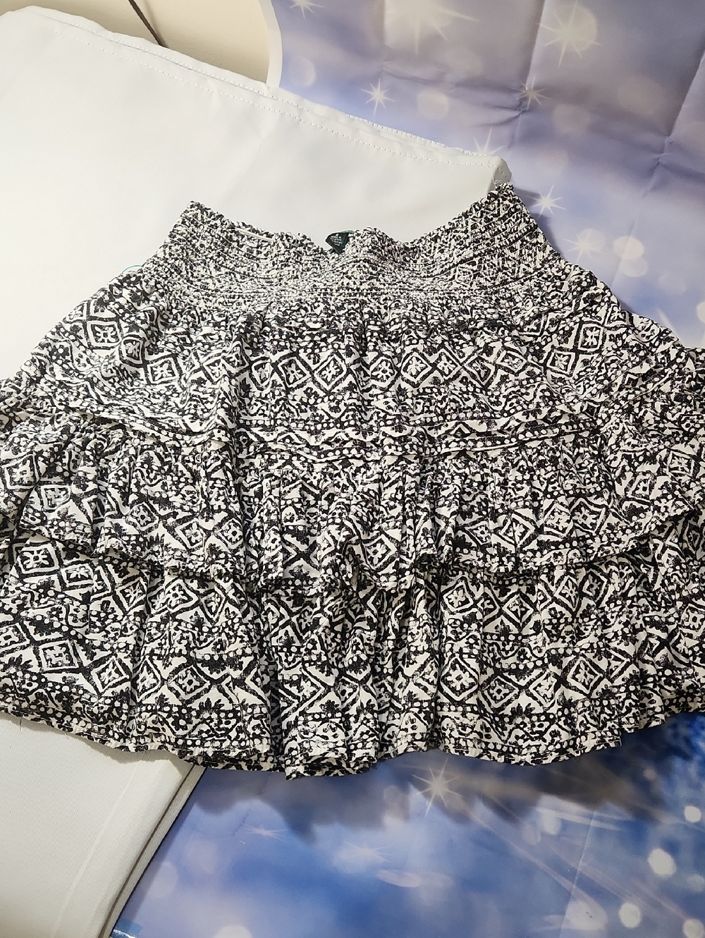 Lauren Ralph Lauren Black and White Printed Tiered Smocked Skirt